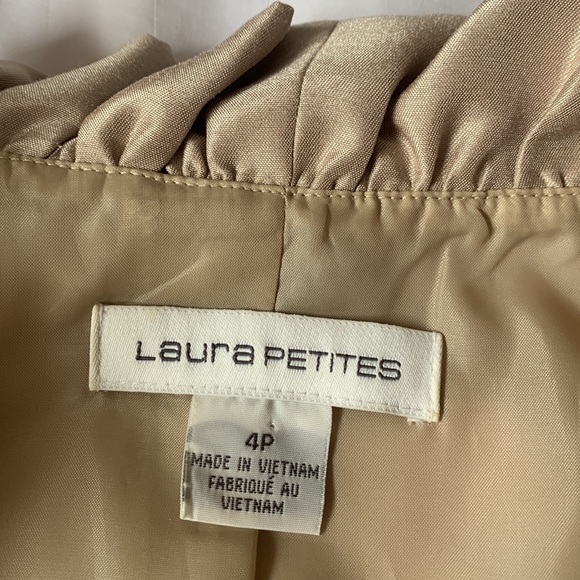 COPY - Laura Petite beige faux silk deep V ruffle collar box pleat sleeveless d… - Picture 3 of 8
